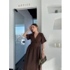Kısa Kollu Uzun Elbise  Kahve