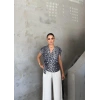 LEOPAR DEEN YANDAN BAĞLAA DETAYLI BLUZ  Gri