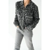 Leopar Desen Jakarlı Hırka  SiyahAçık Gri