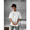 Ön Ve Arka Baskılı Oversize Bisiklet Yaka Tshirt Beyaz