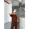 Osy odal Yumuşak Dokulu Kumaş Kısa Kollu Bluz Rahat Pantalon Ikili Takım Kahverengi