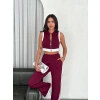 Osy odal Yumuşak Dokulu Kumaş Tam Fermuarlı Crop Pantalon İkili Takım  Bordo
