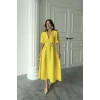 Sarı Işıltılı Kemerli Kruvaze Elbise