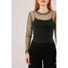 Transparan Yeşil Tül Basic Bluz