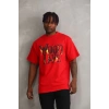 Unisex Baskılı Oversize Thirt  Kırmızı