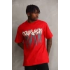 Unisex Baskılı Oversize Thirt  Kırmızı
