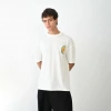 Unisex Bisiklet Yaka Baskılı Oversize Thirt  Beyaz