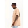 Unisex Oversize Baskılı Bisiklet Yaka Thirt  Bej