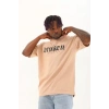 Unisex Oversize Baskılı Bisiklet Yaka Thirt  Bej