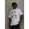 Unisex Oversize Baskılı Bisiklet Yaka Thirt  Beyaz