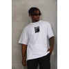 Unisex Oversize Baskılı Bisiklet Yaka Thirt  Beyaz