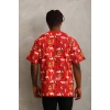 Unisex Oversize Baskılı Bisiklet Yaka Thirt  Kırmızı