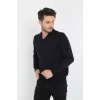 Unisex Uzun Kol V Yaka Triko Kazak  Siyah