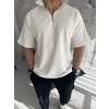 Unisex Yarım Fermuarlı Basic Thirt  Beyaz