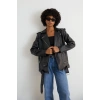 Uzun Deri Ceket Kadın Oversize Kesim Kemerli Model