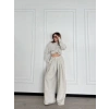 Uzun Kollu Önü İp Büzgülü  Crop Ve Pantolon İkili Takım  Gri
