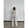 Uzun Kollu Önü İp Büzgülü  Crop Ve Pantolon İkili Takım  Gri