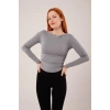 Yaka Detay Uzun Kollu Basic Gri Bluz