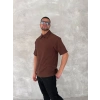 Yakalı Patlı Kısa Kol Tshirt  Kahverengi