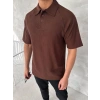 Yakalı Patlı Kısa Kol Tshirt  Kahverengi