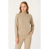 Yarım Boğaz Triko Kazak Yumuşak Dokulu Pamuklu Ince Dokuma, Uzun Kollu Rahat Regular Kalıp  Bej
