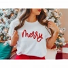 Yılbaşı erry Christmas Baskılı Kısa Kollu Oversize Bisiklet Yaka Tshirt  Beyaz