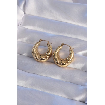 316L Çelik Gold Renk İşlemeli Halka Küpe