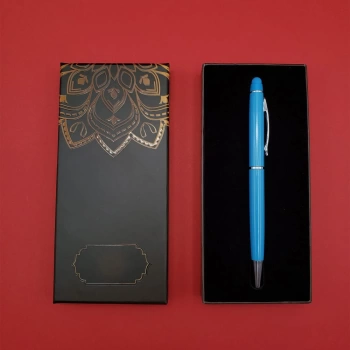 Mandala Desenli Kutulu Turkuaz Tükenmez Kalem