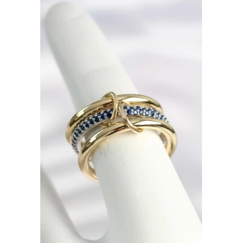 Pirinç Gold Renk Zirkon Taşlı 3Lü Kadın Yüzük