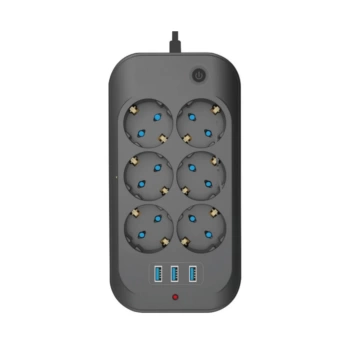 Termal Akım Korumalı, Çocuk Korumalı, 6’lı 2 Mt Uzatma Kablosu 6 X Priz, 3 X Usb