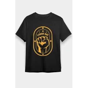 1 ayıs abor Day Emekçi Temalı Baskılı Oversize Bisiklet Yaka Tshirt  iyah