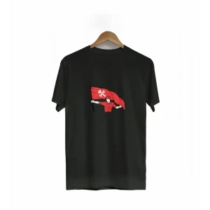 1 ayıs Emek Ve Dayanışma Bayraklı Emekçi Baskılı Bisiklet Yaka Tshirt  iyah