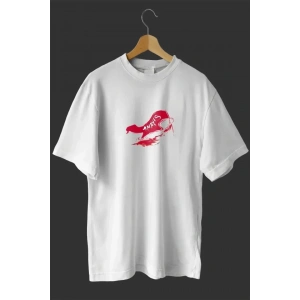 1 ayıs Emekçiler Günü Baskılı Oversize Bisiklet Yaka Tshirt  Beyaz
