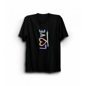 14 Şubat evgililer Günü ove Baskılı Oversize Bisiklet Yaka Tshirt  iyah