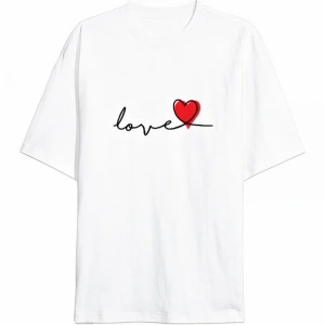 14 Şubat Tişört evgililer Günü İçin Özel Tasarım ove Baskılı Tshirt  Beyaz