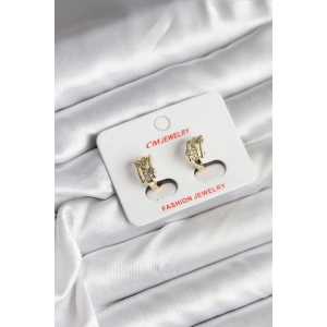 14K Gold Renk Kaplama Yarım Halka Zirkon Taşlı CM Kadın Küpe