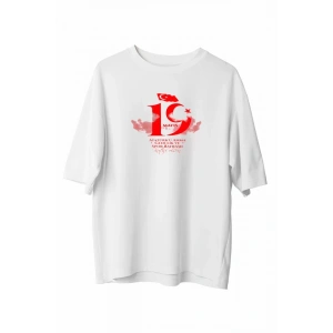 19 ayıs Unisex Baskılı Tshirt  Beyaz