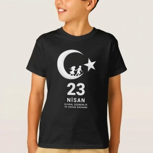 23 Nisan Çocuk Bayramı Baskılı Özel Tshirt  Siyah
