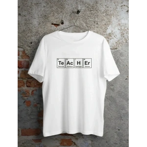 24 Kasım Kimya Öğretmeni Hediyesi Baskılı Bisiklet Yaka Tshirt  Beyaz
