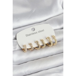 316L Çelik Gold Renk 6lı Set Kalp Form Kadın Küpe