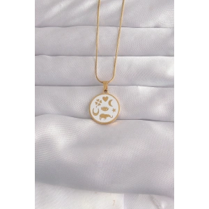 316L Çelik Gold Renk Beyaz Mineli Karışık Figürlü Tarot Kolye