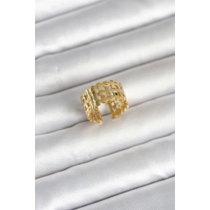 316L Çelik Gold Renk Hasır Model Kadın Yüzük