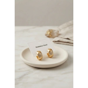 316L Çelik Gold Renk Kalın Halka Tasarım Model Küpe