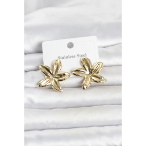 316L Çelik Gold Renk Lotus Çiçeği Model Kadın Küpe