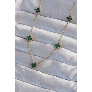 316L Çelik Gold Renk Minimal Yeşil Mineli Yonca Kolye