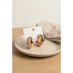 316L Çelik Gold Renk Pembe Halka Model Kadın Küpe