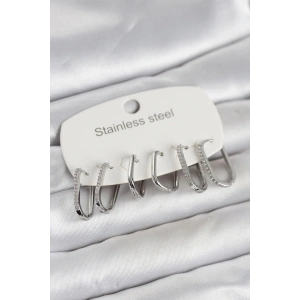 316L Çelik Gümüş Renk 6lı Set Geometrik Model Kadın Küpe