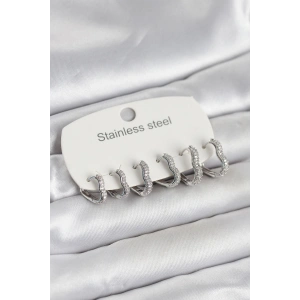 316L Çelik Gümüş Renk 6lı Set Kalp Form Kadın Küpe