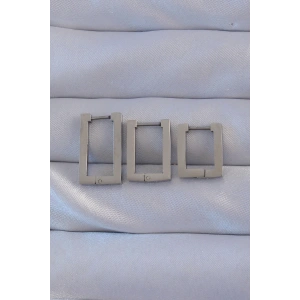 316L Çelik Gümüş Renk Dikdörtgen Küpe Seti