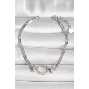 316L Çelik Gümüş Renk İtalyan Zincir Model Zirkon Taşlı Halka Figür Kadın Bileklik